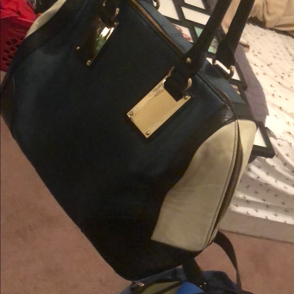 blue and white purse